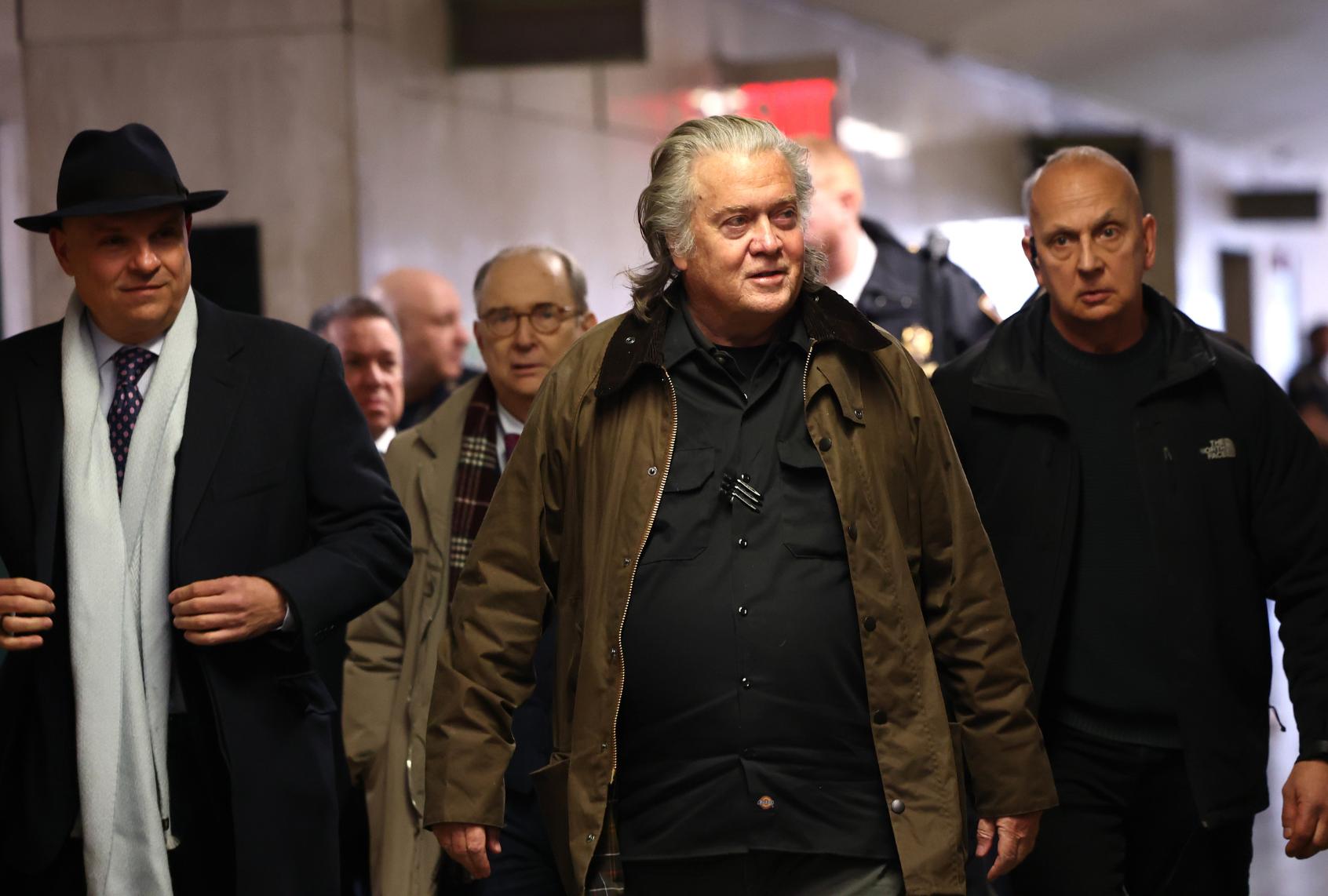 Steve Bannon, former advisor to U.S. President Donald Trump, arrives for a hearing at Manhattan Criminal Court on February 11, 2025 in New York City. (Michael M. Santiago/Getty Images)