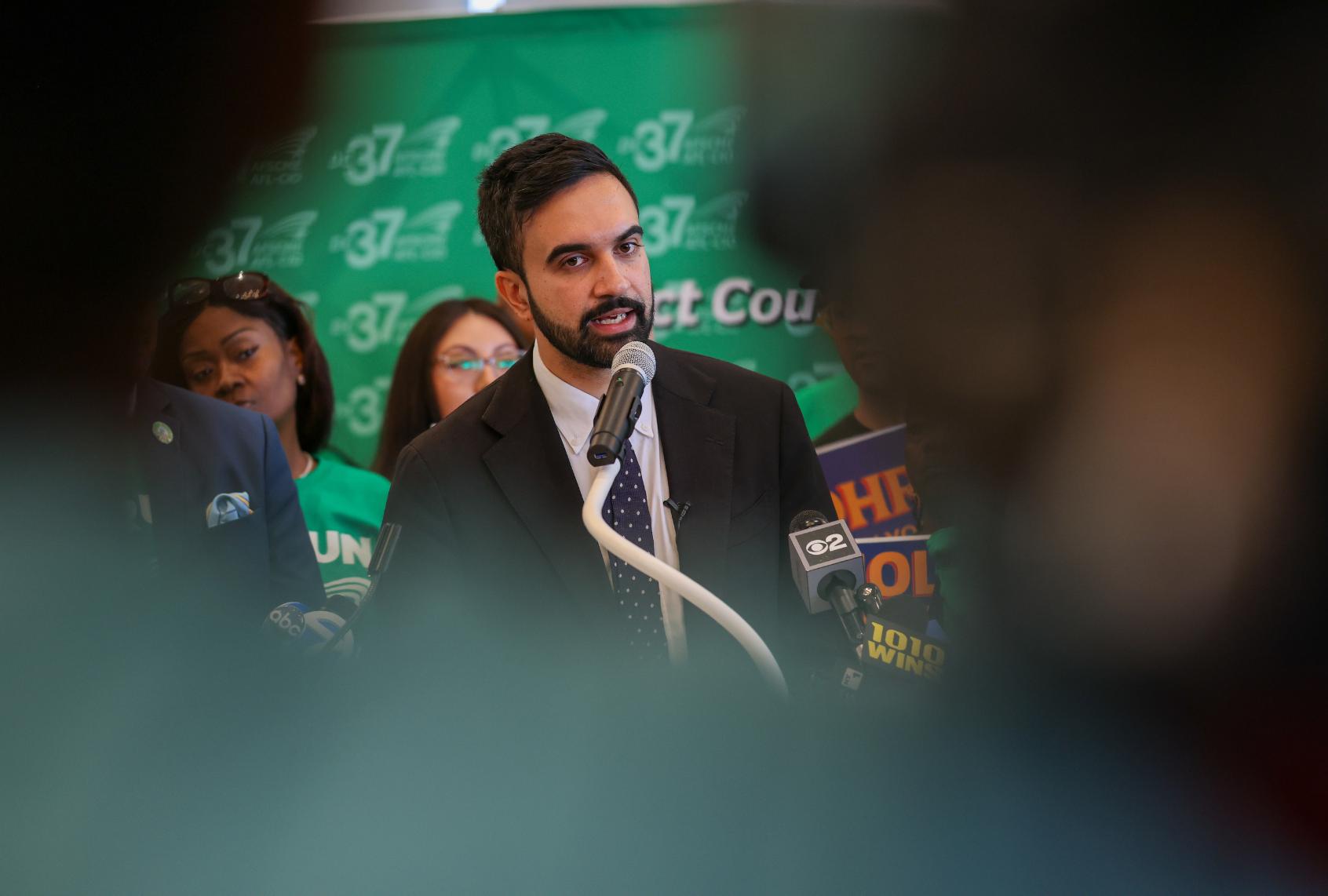 Zohran Mamdani, who won the Democratic primary for mayor of New York City, speaks at an endorsement event from the union DC 37 on July 15, 2025, in New York City. (Spencer Platt/Getty Images)