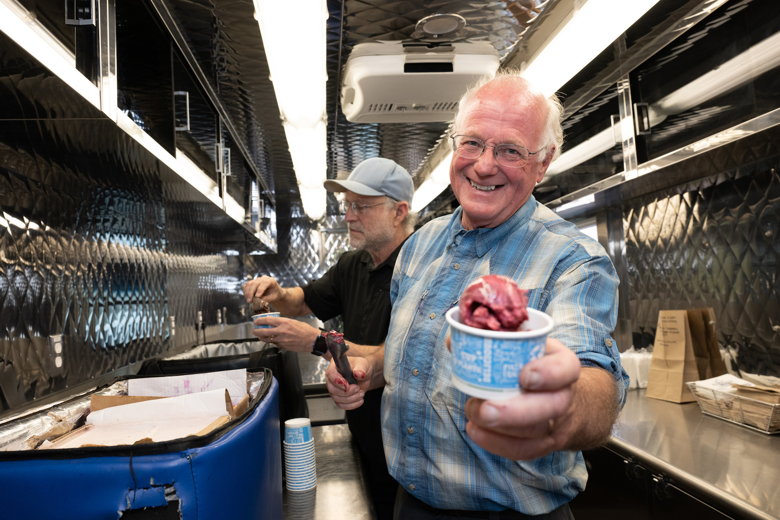 Jerry Greenfield and Ben Cohen, co-founders of Ben & Jerryâs, partnered with MoveOn to hand out free ice cream. (Lisa Lake/Getty Images for MoveOn)