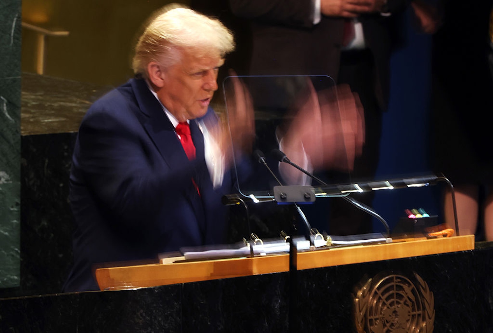 President Donald Trump addresses the United Nations (UN) General Assembly on Sept. 23, 2025. (pencer Platt/Getty Images)