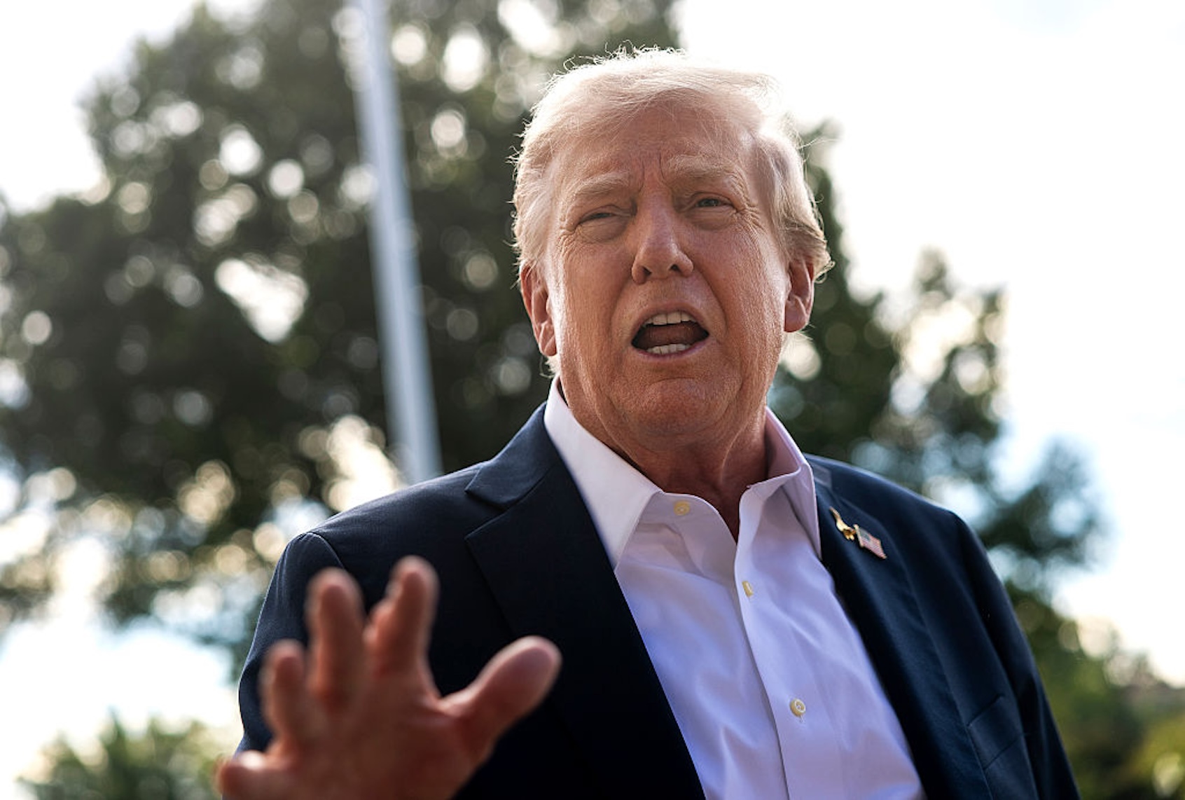 President Donald Trump speaks to members of the media as he departs the White House on Sept. 26, 2025. (Kevin Dietsch/Getty Images)
