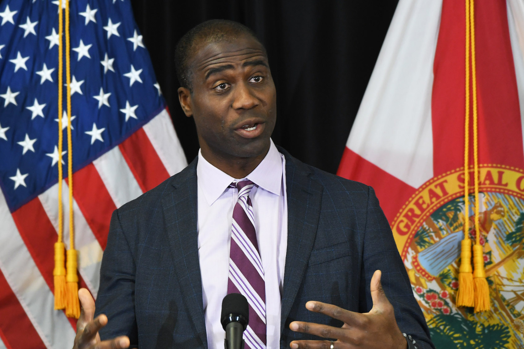 Florida Surgeon General Dr. Joseph Ladapo speaks at a press conference in Sanford, Florida. (Photo by Paul Hennessy/Getty Images)