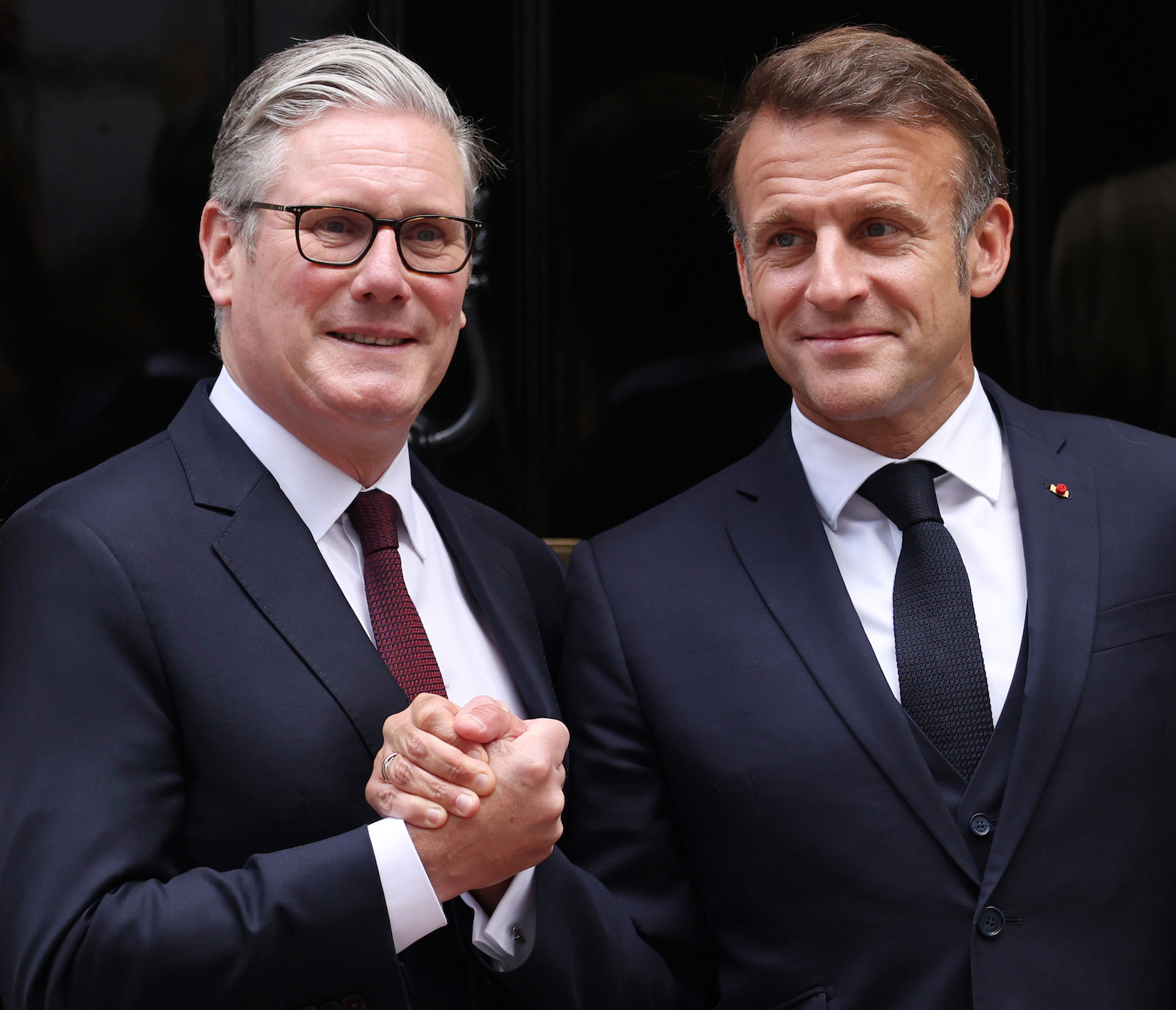 Prime Minister Keir Starmer welcomes French President Emmanuel Macron to Downing Street, July 9, 2025. (Dan Kitwood/Getty Images)