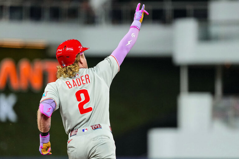 After a big home run hit from Phillies outfielder Harrison Bader, drama unfolded in the stands over who "deserved" the ball. "Phillies Karen" had a short-lived victory, and a boy celebrating his birthday ended up with a great family memory, thanks to MLB and stadium staff. (Lucas Casel / MLB Photos / Getty Images)