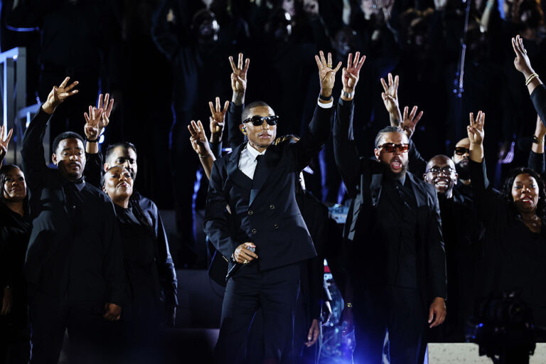 Pharrell Williams (C) and other legendary musicians held a concert in St. Peter's Square at the Vatican. The historic concert showed how Pope Leo XIV continues to affirm church reforms and embrace cultural contributions and excellence. (Ernesto Ruscio / WireImage / Getty Images)