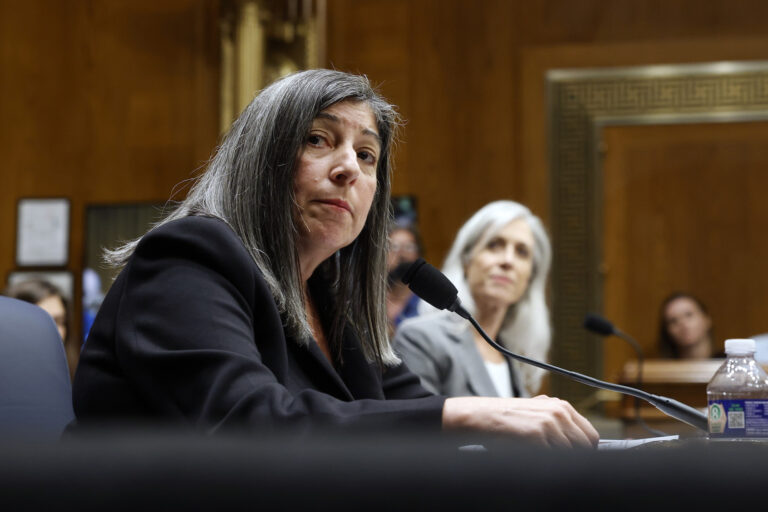 Former Centers for Disease Control (CDC) Chief Medical Officer Dr. Debra Houry and former Director of the Centers for Disease Control (CDC) Susan Monarez testify before the Senate Committee on Health, Education, Labor, and Pensions in the Dirksen Senate Office Building on September 17, 2025 in Washington, DC. The committee is hearing testimony from fired CDC employees and the implications on children’s health. (Photo by Kevin Dietsch/Getty Images)