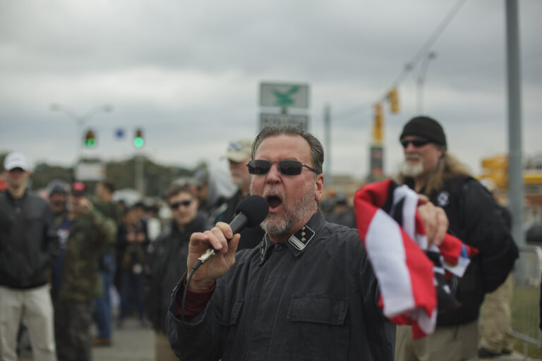 White Supremacist speakers spoke about wanting their own ethno-state in Shelbyville, Tennessee, Illinois, US on 28 Ocotber 2017. (Photo by Shay Horse/Getty Images)