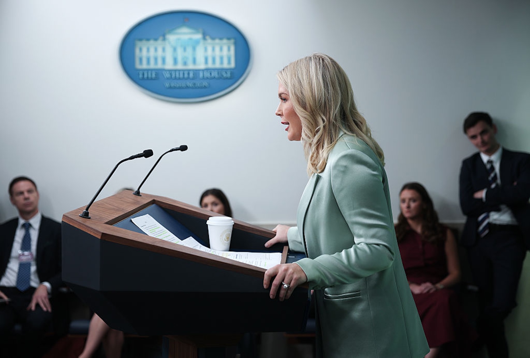 White House press secretary Karoline Leavitt answers questions during the daily press briefing on Sept. 9, 2025. (Win McNamee/Getty Images)