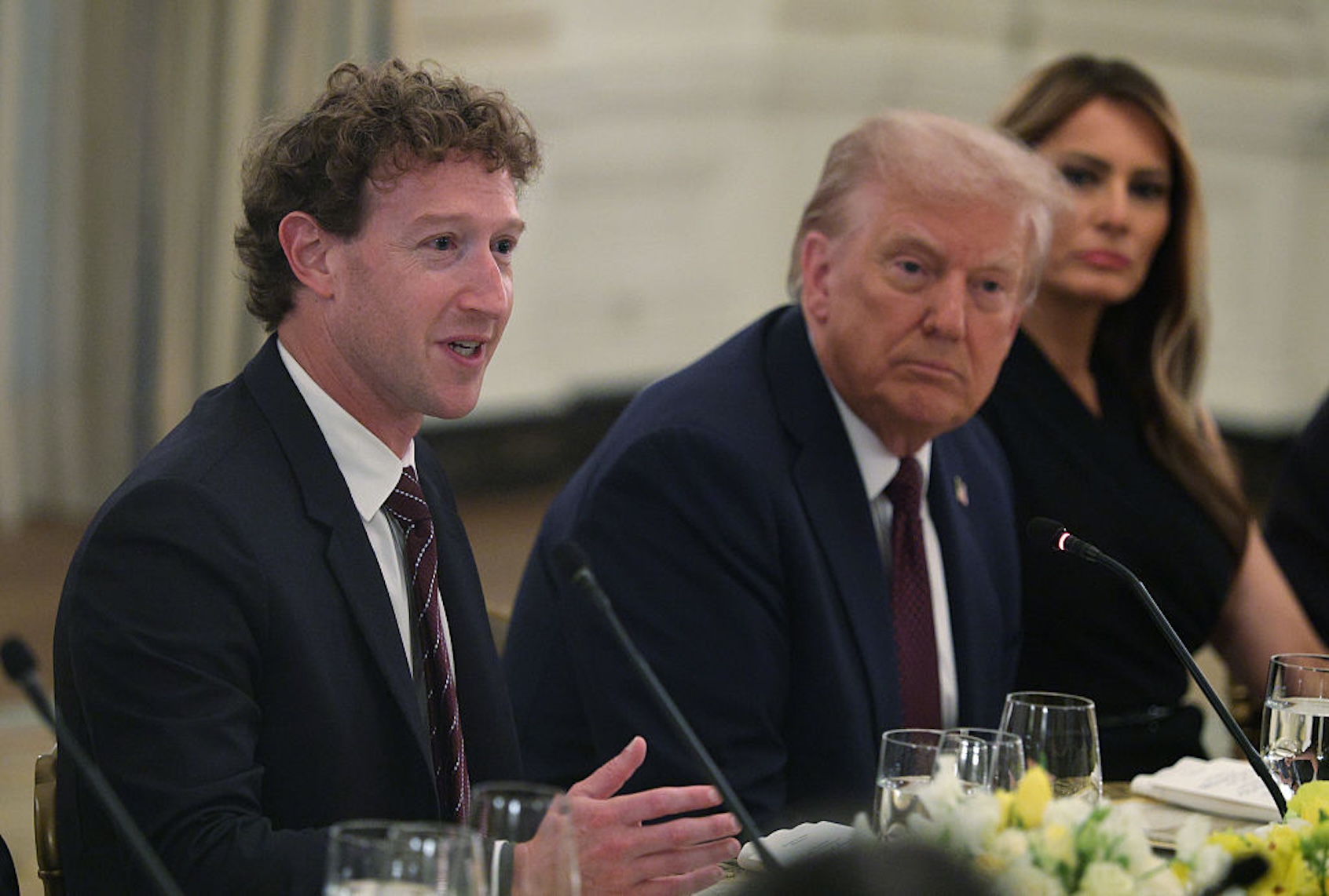 Meta CEO Mark Zuckerberg and President Donald Trump during a dinner at the White House for tech and business leaders on Sept. 4, 2025. (Alex Wong/Getty Images)