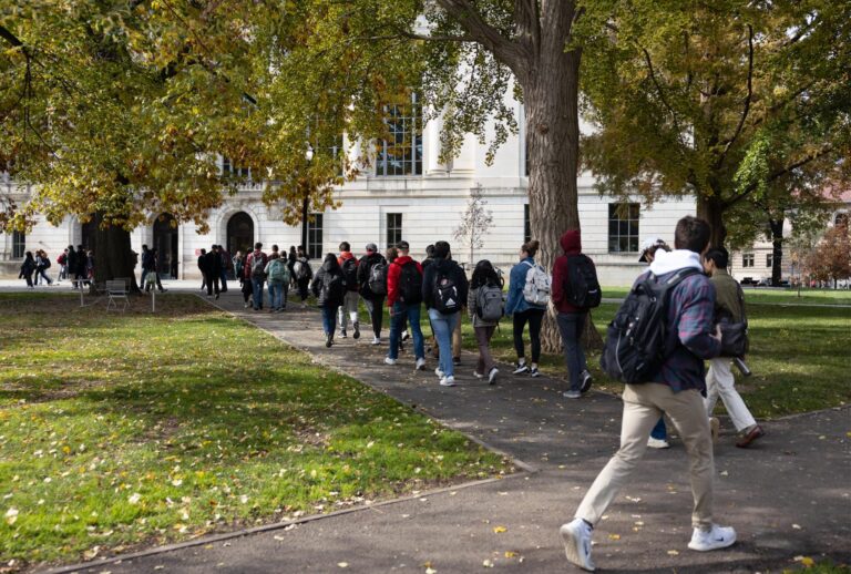 Students walk across the campus of The Ohio State University in Columbus, Ohio on November 6, 2023. (MEGAN JELINGER/AFP via Getty Images)