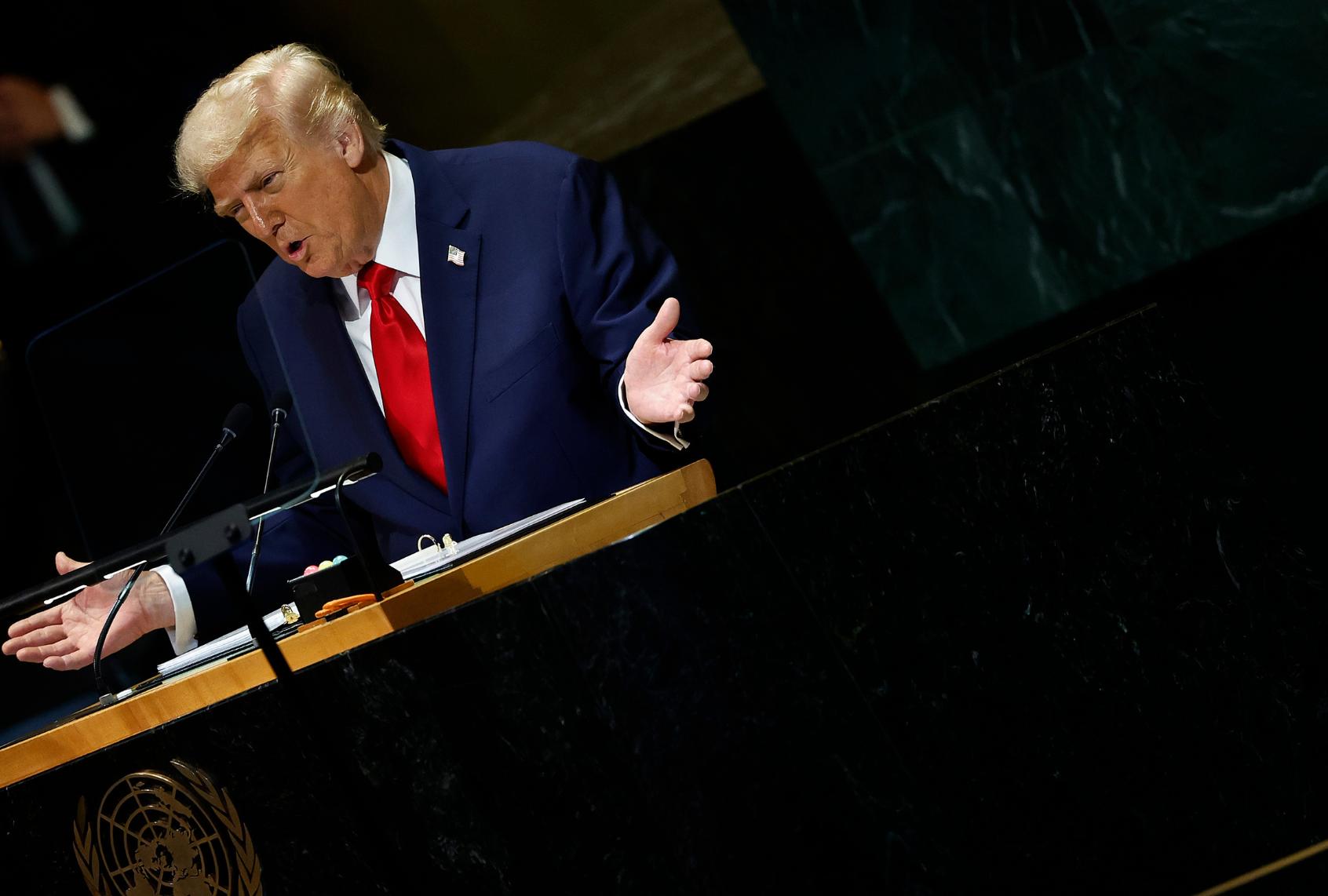 U.S. President Donald Trump speaks during the 80th session of the United Nations General Assembly at the UN headquarters on September 23, 2025 in New York City. (Chip Somodevilla/Getty Images)