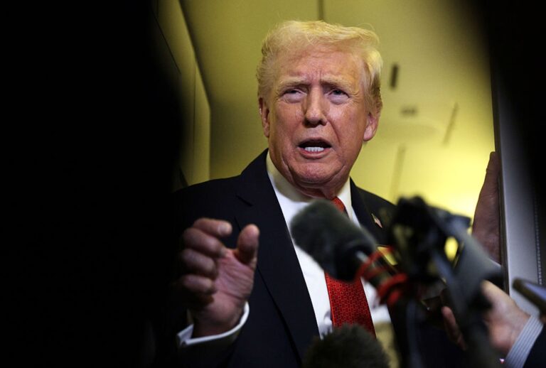 "No Kings" sewage video is no joke President Donald Trump speaks to members of the press aboard Air Force One on Oct. 19, 2025. (Alex Wong/Getty Images)