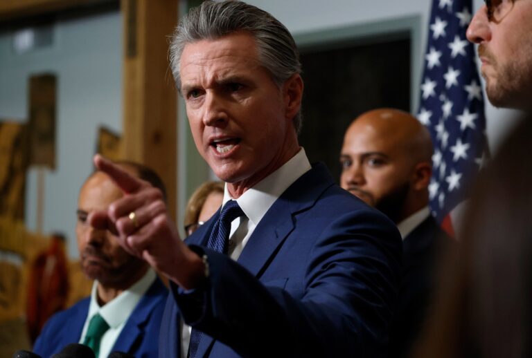 California Gov. Gavin Newsom speaks during a news conference to kick off the Yes on 50 campaign at the California Democratic Party Headquarters on Aug. 21, 2025 in Sacramento, California. (Photo by Justin Sullivan/Getty Images)
