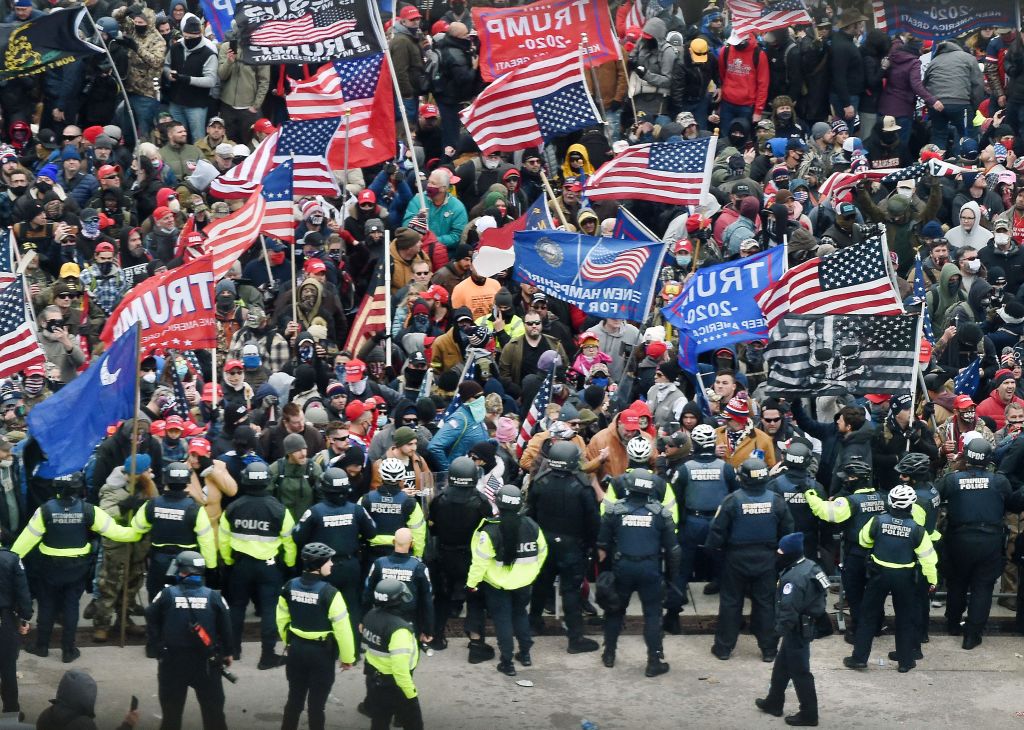 Trump's latest claim is that it was the "Biden FBI" that helped orchestrate the January 6 riot. One problem: Trump was still president then. (OLIVIER DOULIERY / Getty Images)