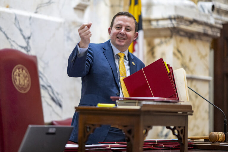 President of the Senate
Bill Ferguson (D) prepares as lawmakers work on the last day of the 90-day legislative session on April 7, 2025. (Photo by Jonathan Newton/for The Washington Post via Getty Images)