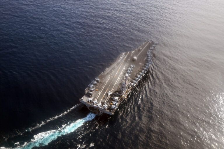 The aircraft carrier USS Gerald R. Ford. (Photo by Federico Gambarini/picture alliance via Getty Images)