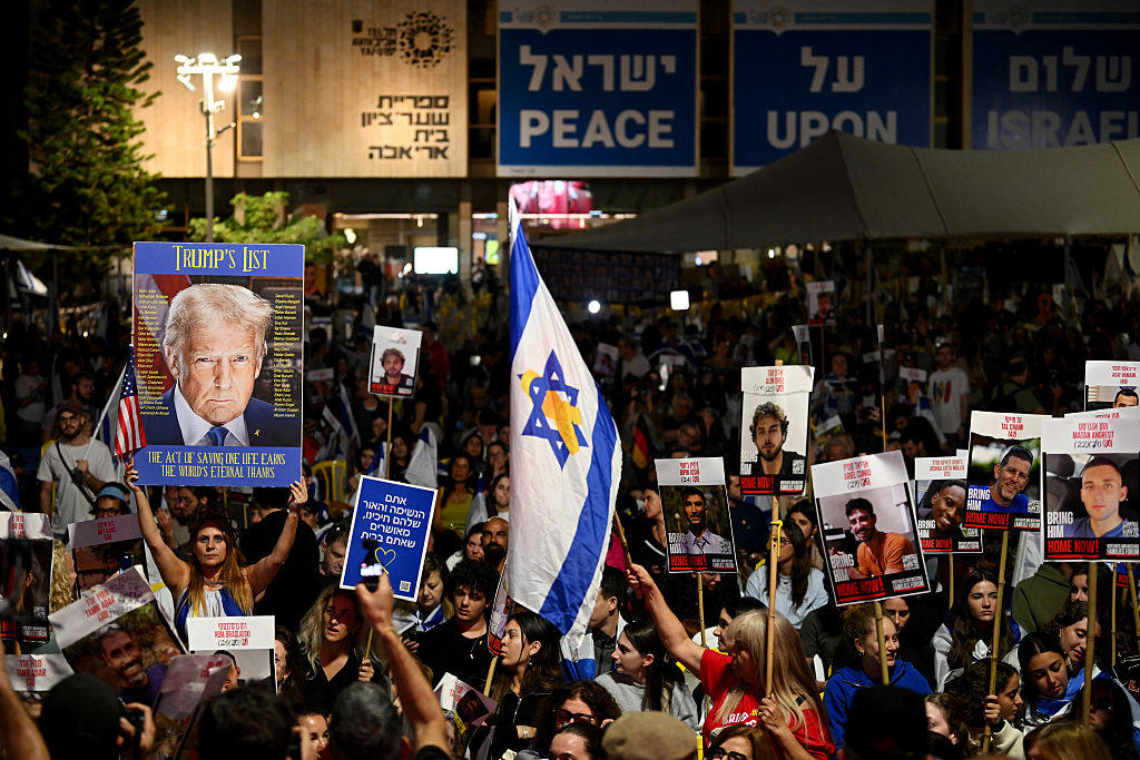 Celebrations across Israel and Gaza as hostages on both sides are released and the ceasefire holds. President Trump took a victory lap addressing Israel's parliament before meeting with world leaders in Egypt to finalize the agreement's details. (Alexi J. Rosenfeld / Getty Images)