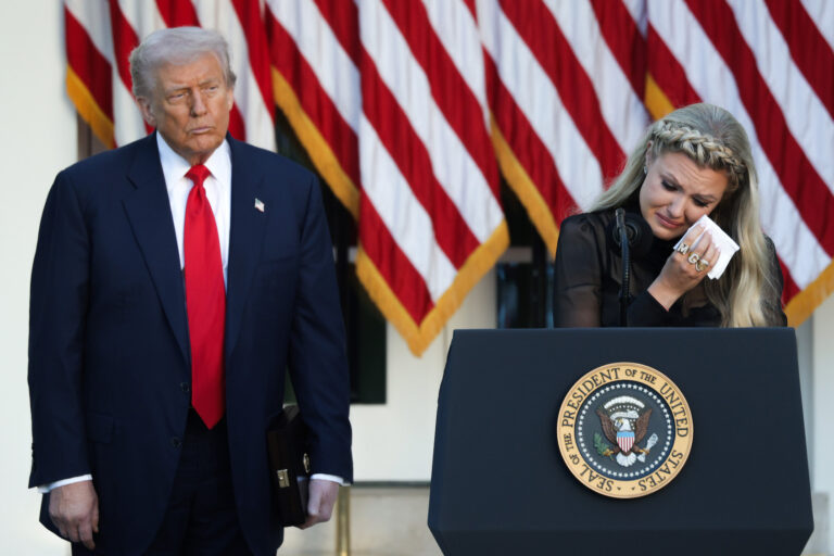 Trump questions Kirk characterization Erika Kirk, wife of late conservative activist Charlie Kirk, becomes emotional as she speaks after U.S. President Donald Trump posthumously awarded the Presidential Medal of Freedom to Charlie Kirk during a ceremony in the Rose Garden of the White House on October 14. (Photo by Alex Wong/Getty Images)