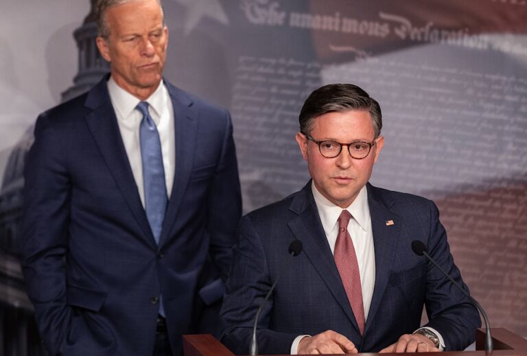 House Speaker Mike Johnson, R-La., speaks during a press conference on Oct. 10, 2025. (nna Rose Layden/Getty Images)