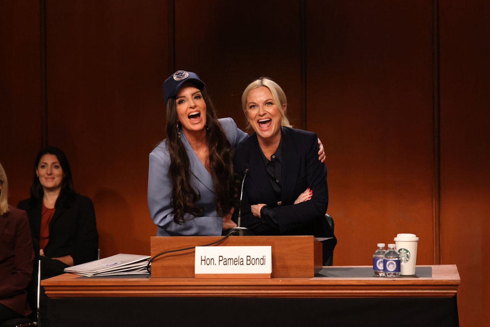 Tina Fey as Kristi Noem and Host Amy Poehler as Pam Bondi. (Photo by Will Heath/NBC)