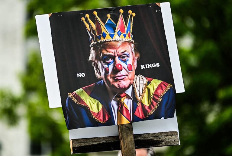 Demonstrators at a "No Kings" protest in Montpelier, Vermont. (John Lazenby/UCG/Universal Images Group via Getty Images)