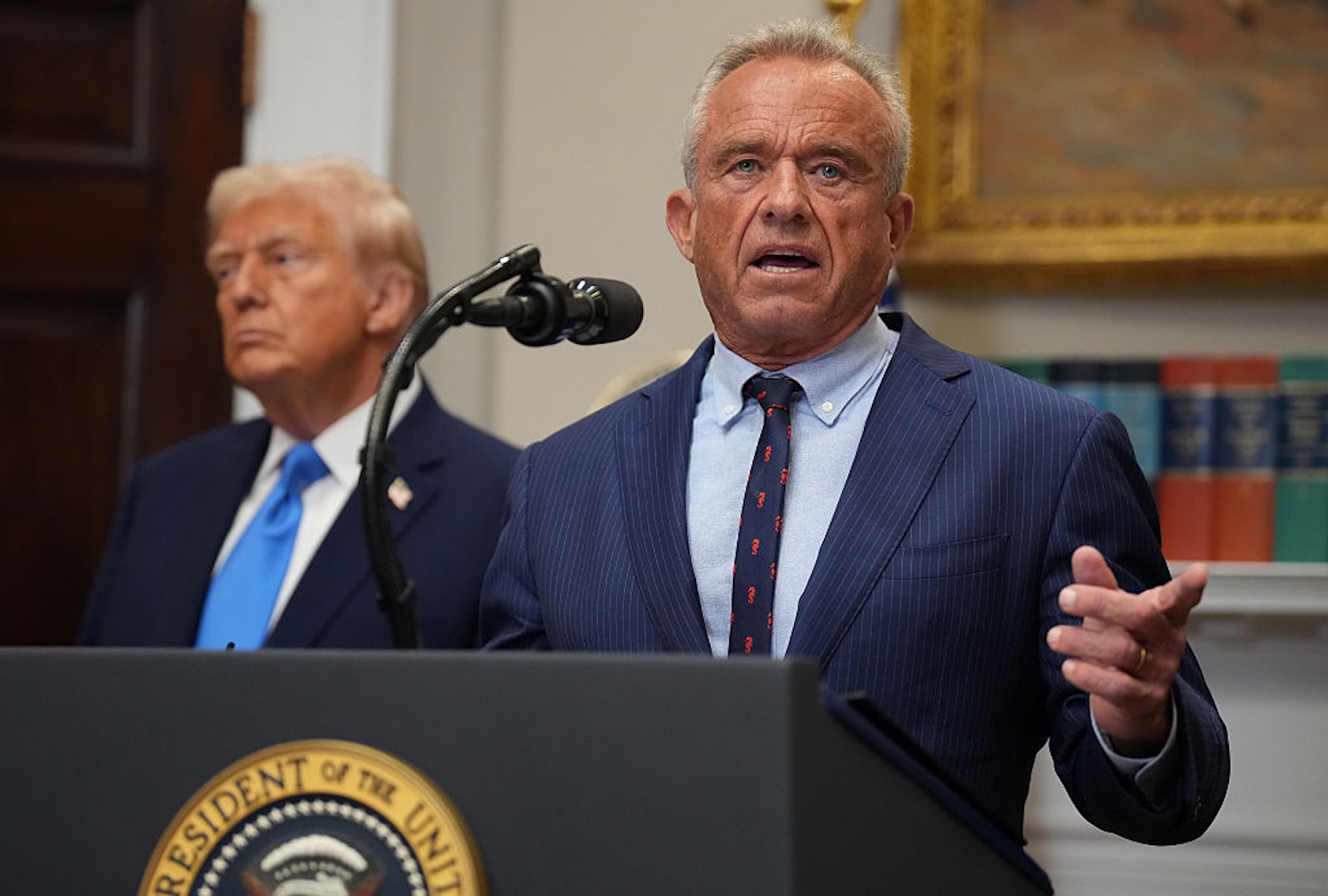 Health and Human Services Secretary Robert F. Kennedy Jr., joined by President Donald Trump, delivers at the White House on Sept. 22, 2025. (Andrew Harnik/Getty Images)