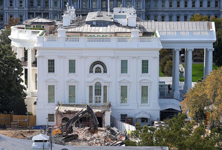 Trump destroys East Wing, erases history An excavator works to clear rubble after the East Wing of the White House was demolished on Oct. 23, 2025. (Eric Lee/Getty Images))