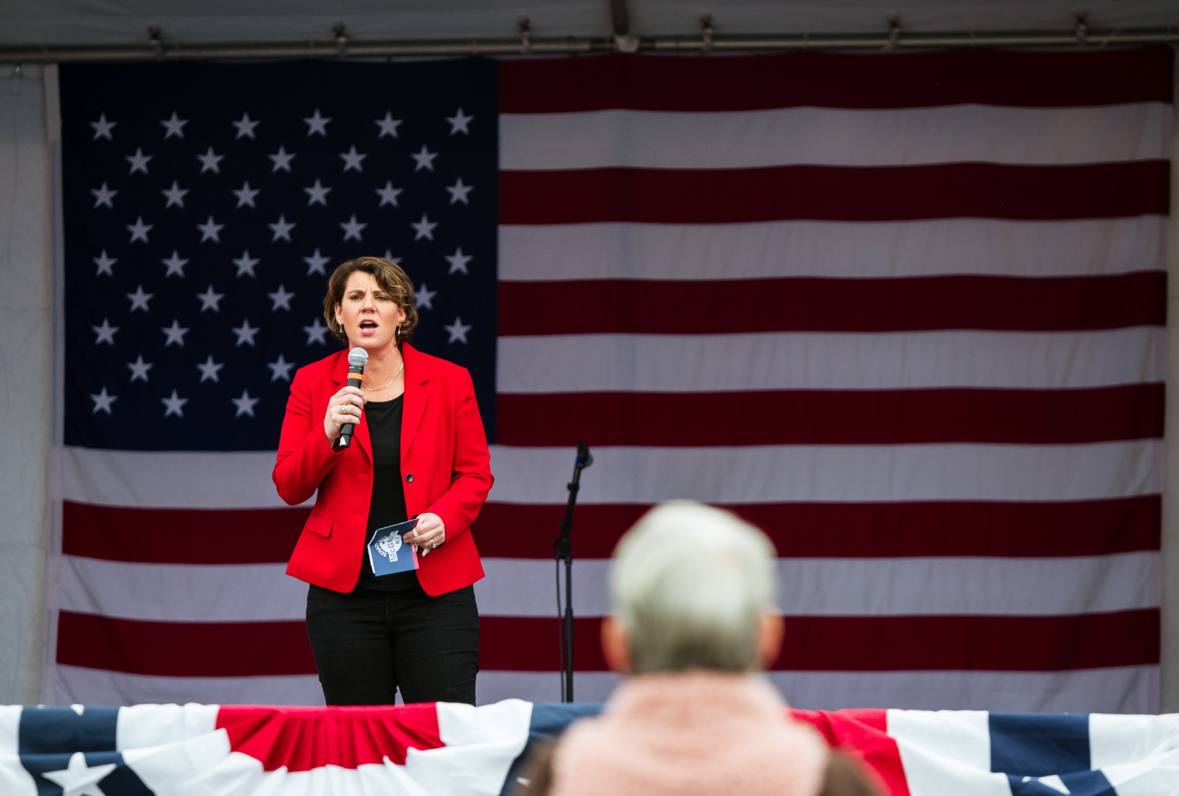 Democratic U.S. Senate candidate Amy McGrath speaks during an Early Vote rally at Lynn Family Stadium on October 27, 2020 in Louisville, Kentucky. (Jon Cherry/Getty Images)