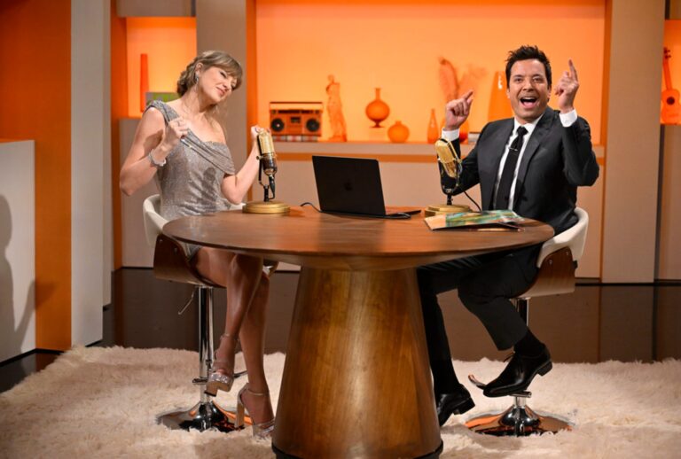 Taylor Swift gets spicy on Tonight Show Taylor Swift and host Jimmy Fallon during a deep dive of “Life of a Showgirl” on Monday, October 6, 2025 (Todd Owyoung/NBC)