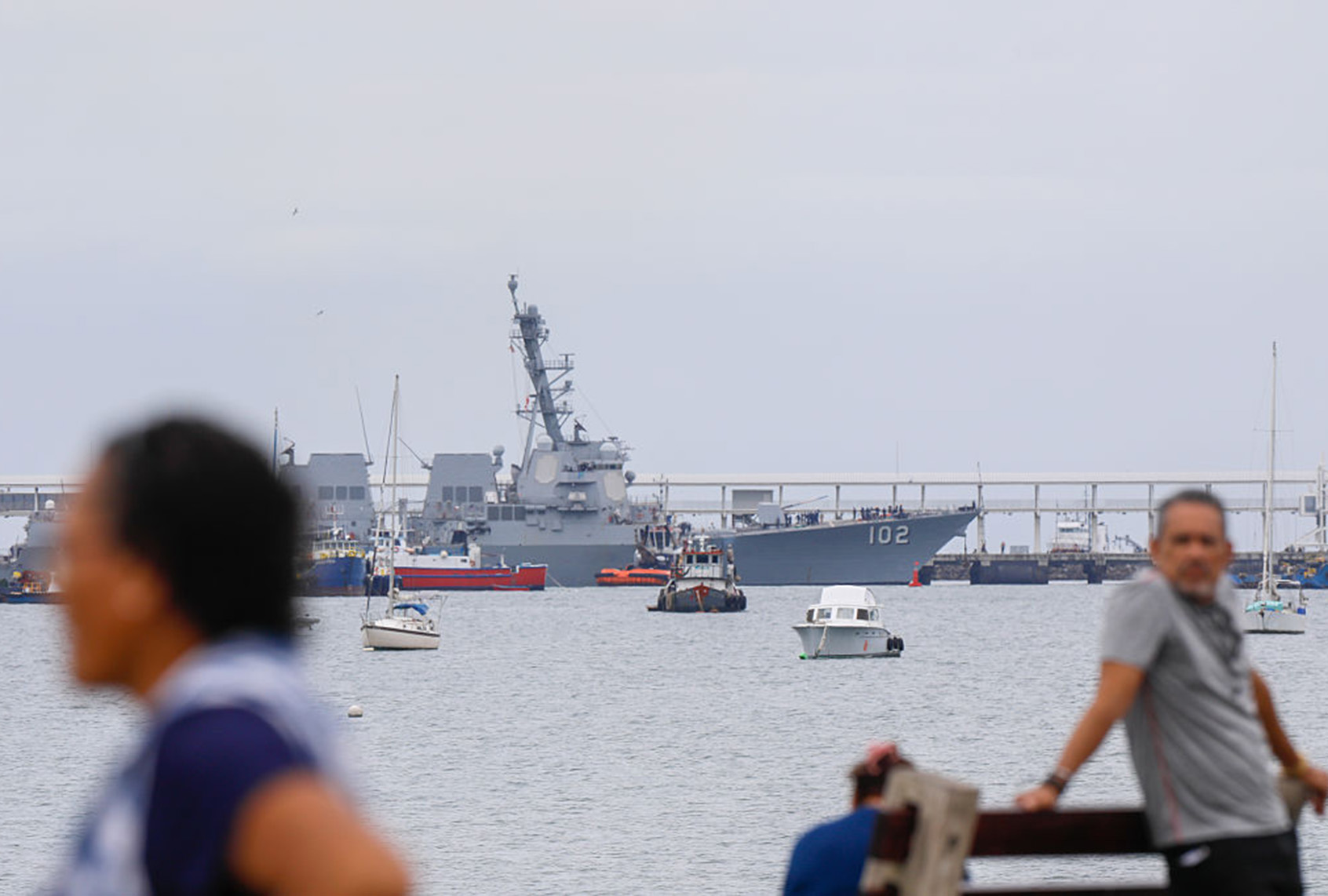 The USS Sampson (DDG 102), a U.S. Navy destroyer, docks at the Amador International Cruise Terminal in Panama City, Panama, on Sept. 2, 2025, amid a broader U.S. naval buildup targeting Latin American drug cartels. (Daniel Gonzalez/Anadolu via Getty Images)