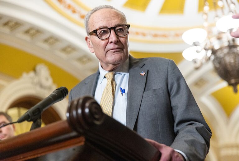 Senate Minority Leader Chuck Schumer, D-N.Y., speaks at a press conference on Oct. 15, 2025. (Nathan Posner/Anadolu via Getty Images)