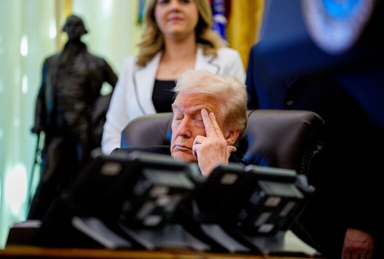 President Donald Trump rests his eyes during an event in the Oval Office on Nov. 6, 2025. (Andrew Harnik/Getty Images)