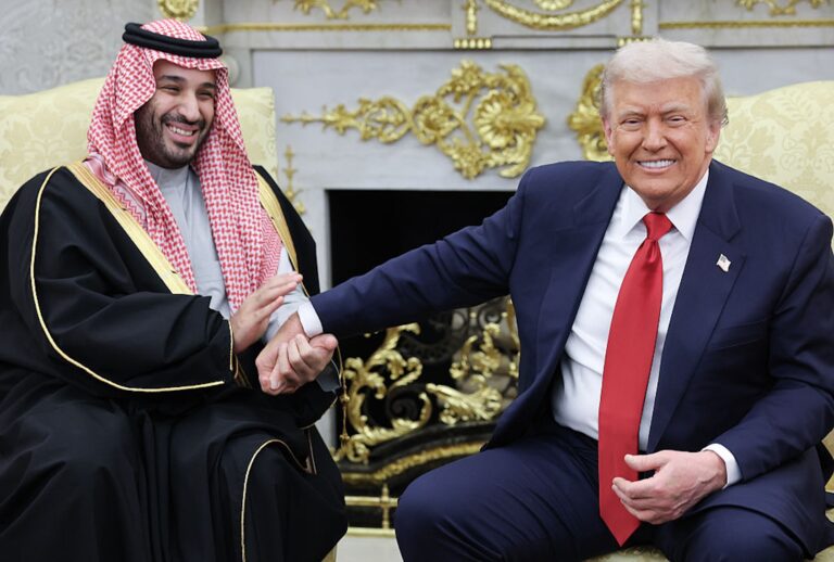 President Donald Trump meets with Crown Prince Mohammed bin Salman of Saudi Arabia in the Oval Office on Nov. 18, 2025. (Win McNamee/Getty Images)