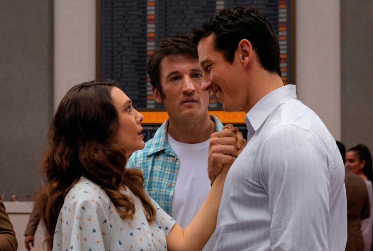 Elizabeth Olsen, Miles Teller and Callum Turner in "Eternity" (Leah Gallo/A24)