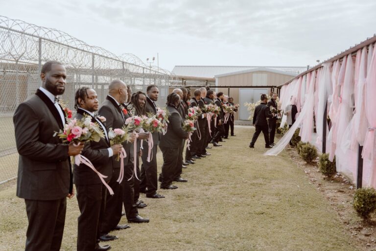 Incarcerated fathers line up in tuxedos and pink boutonnieres to wait for the arrival of their daughters for a new tradition at a Lousiana prison: a father-daughter dance. It was a way for families to reconnect with a loved one behind bars and part of a re-entry program for the prisoners. (God Behind Bars)