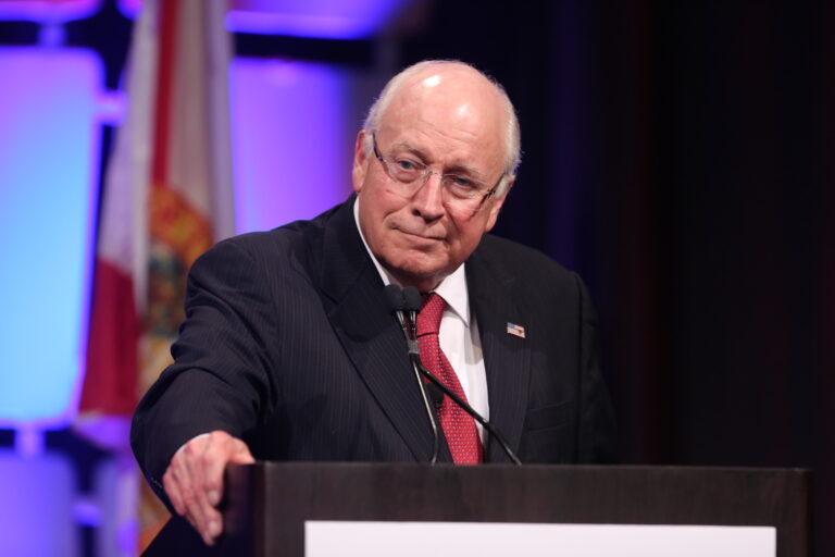 Former Vice President Dick Cheney speaks at the Sunshine Summit opening dinner at Disney's Contemporary Resort. (Photo by Tom Benitez - Pool/Getty Images)