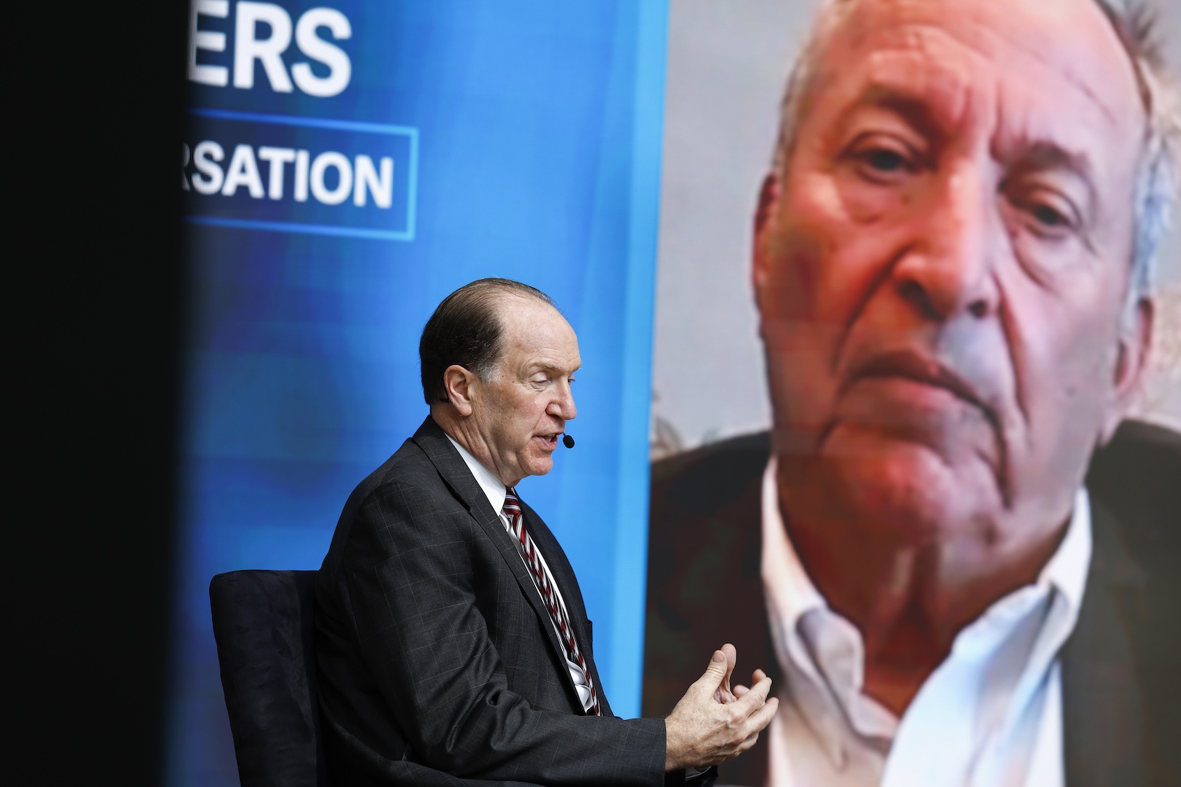 World Bank president David Malpass (left) interviews former Treasury Secretary Larry Summers, Oct. 11, 2022. (Anna Moneymaker/Getty Images)