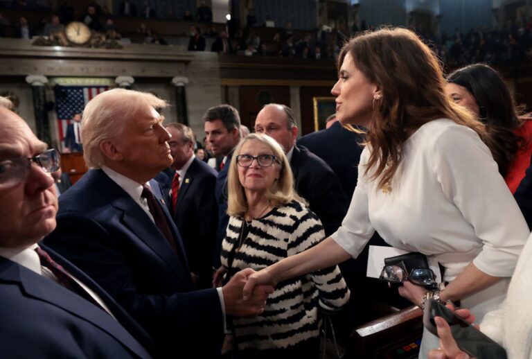 President Donald Trump shakes hands with Rep. Nancy Mace, R-S.C., after addressing a joint session of Congress on March 4, 2025. (Win McNamee/Getty Images)