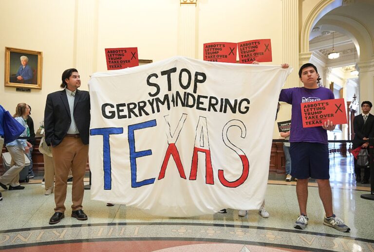 A protest against Texas gerrymandering at the state Capitol on Aug. 1, 2025. (Jay Janner/Austin American-Statesman via Getty Images)