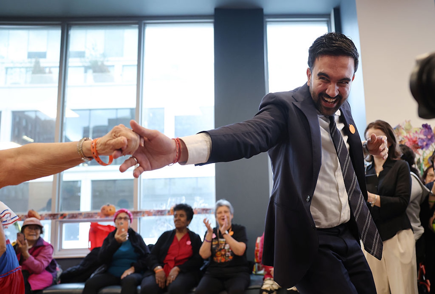 New York City mayoral candidate Zohran Mamdani visits a cultural center for the elderly on Oct. 31, 2025. (Spencer Platt/Getty Images)