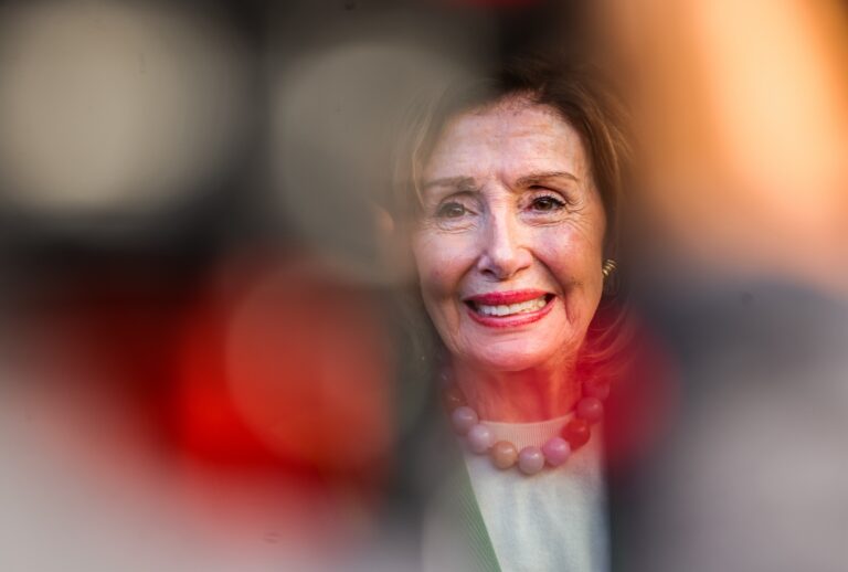 Rep. Nancy Pelosi, speaks to reporters after a campaign event in support of Proposition 50 in San Francisco, Monday, Nov. 3, 2025.