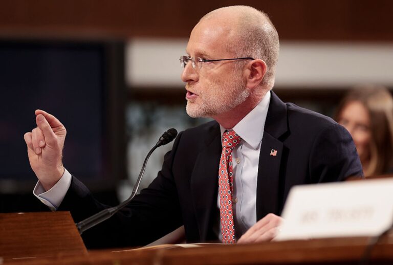 Federal Communications Commission Chair Brendan Carr testifies at a Senate oversight hearing on Dec. 17, 2025. (Heather Diehl/Getty Images)