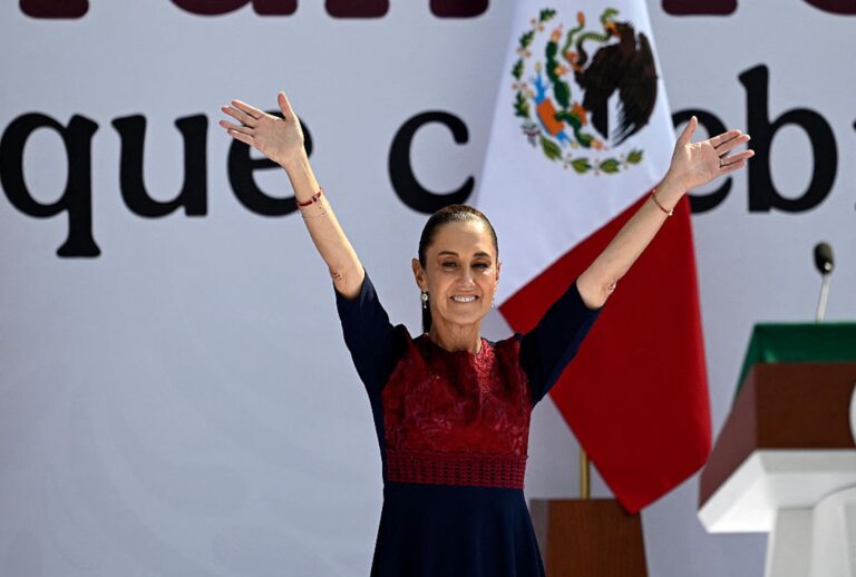 Mexico's President Claudia Sheinbaum greets supporters in Mexico City on Dec. 6, 2025. (Alfredo ESTRELLA / AFP via Getty Images)