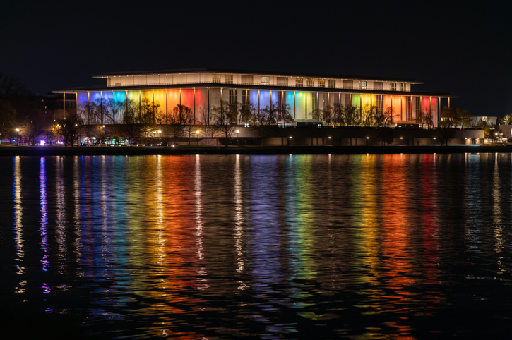 While the Kennedy Center bears President Trump's changes in person, a comedy writer preemptively claims the space online. (Hamburg Studios / Getty Images)