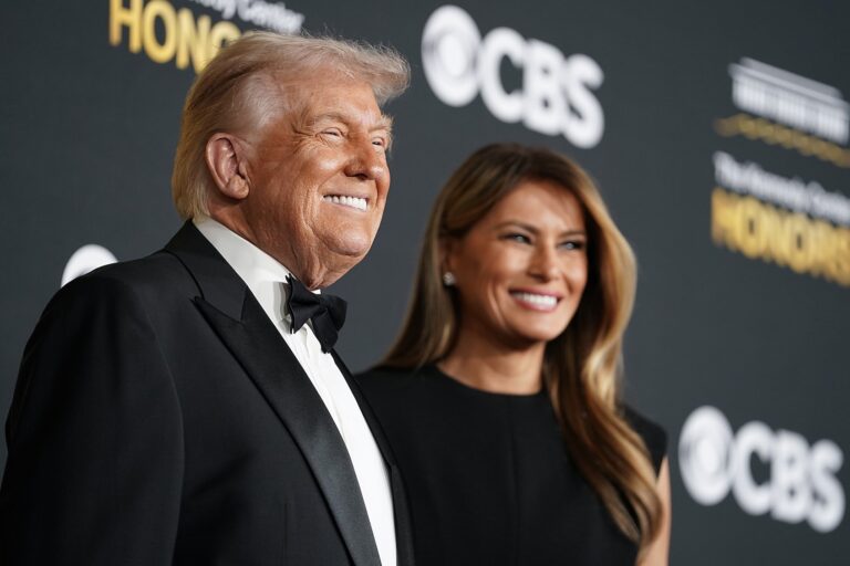 WASHINGTON, DC - DECEMBER 07: U.S. President Donald Trump and first lady Melania Trump attend the 48th annual Kennedy Center Honors at the Kennedy Center on December 07, 2025. (Photo by Allison Robbert/Getty Images)