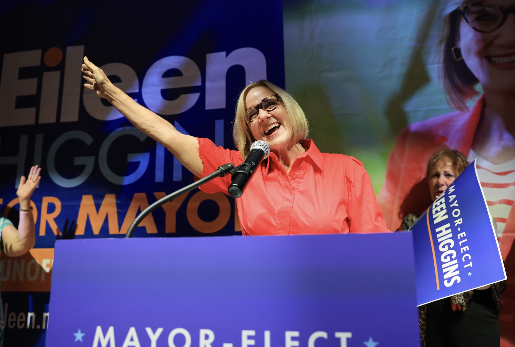 MIAMI, FLORIDA - DECEMBER 09: Miami Mayor-elect Eileen Higgins speaks to supporters as she celebrates her victory at her election night party held at the Miami Women's Club on December 09, 2025 in Miami, Florida. Higgins, a Democrat, beat her Republican challenger Emilio González, a former city manager endorsed by President Donald Trump, in the runoff election. The position of Mayor for the City of Miami is officially nonpartisan.  (Photo by Joe Raedle/Getty Images)