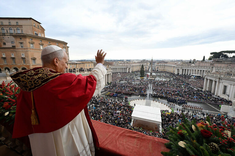 Pope Leo gave his first Christmas address before thousands of faithful at the Vatican and continued his message of peace, compassion, and Christ-like faith. (Simone Risoluti - Vatican Media via Vatican Pool / Getty Images)