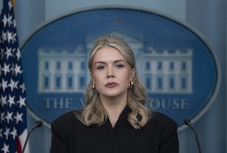 Karoline Leavitt speaks at the White House press briefing room in Washington DC, United States, on December 11, 2025. (Celal Gunes/Anadolu via Getty Images)