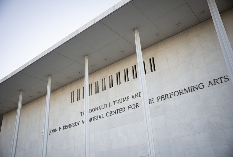 The John F. Kennedy Center for the Performing Arts, which was recently renamed The Donald J. Trump and John F. Kennedy Memorial Center for the Performing Arts, in Washington, D.C. (Celal Gunes/Anadolu via Getty Images)