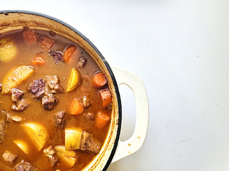 A rustic Dutch oven filled with hearty stew (Audrey Patsiga / Getty Images)